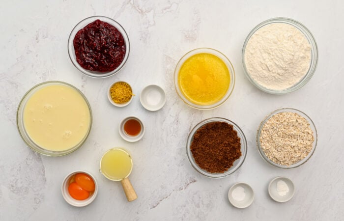 ingredients to make Lemon Raspberry Crumb Bar