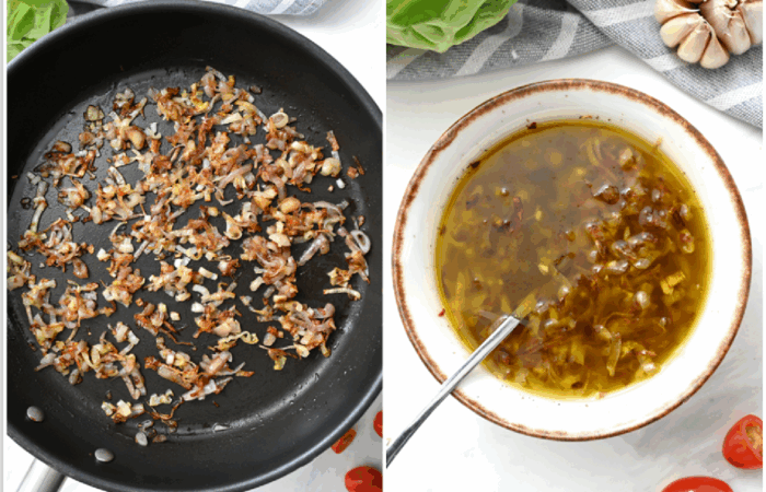 making a shallot dressing with crispy shallots