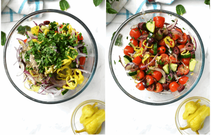 making a Greek salad