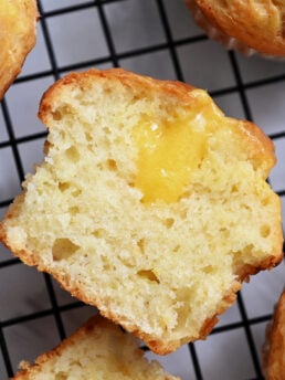 lemon curd in center of cupcake