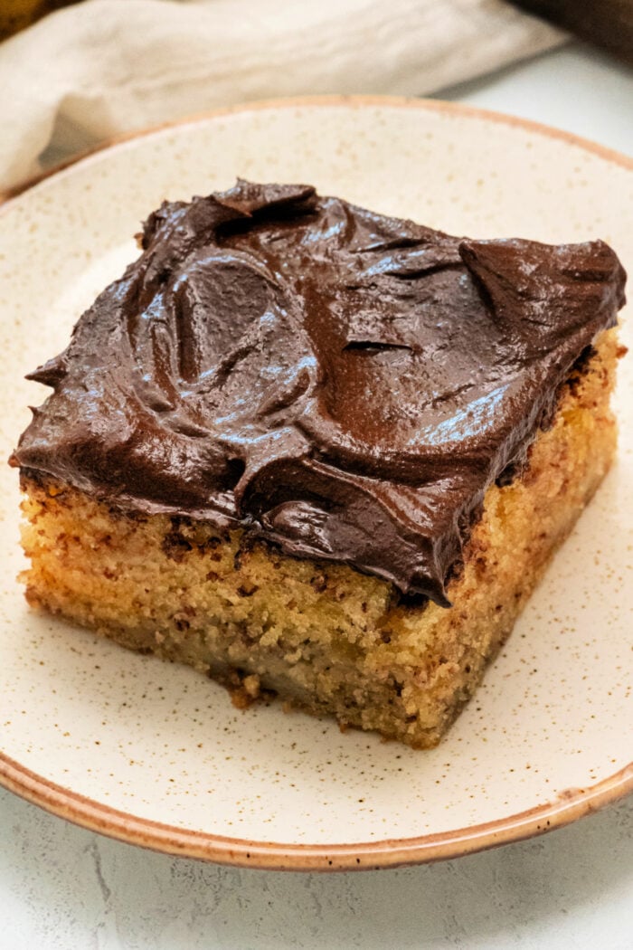 serving of Banana Cake with Chocolate Icing