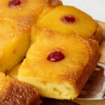 serving a piece of pineapple cake