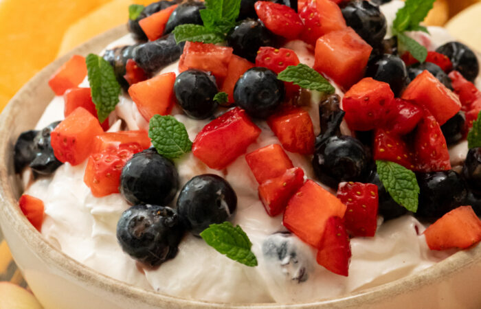 fresh berries on a sweet dip
