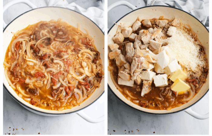 adding cream cheese to make sauce