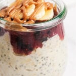 Berry Cheesecake Overnight Oats with drizzle peanut butter