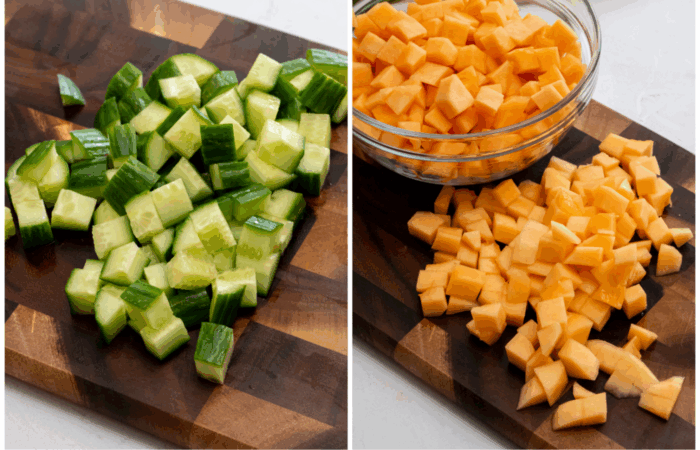 cutting up cucumbers and melons