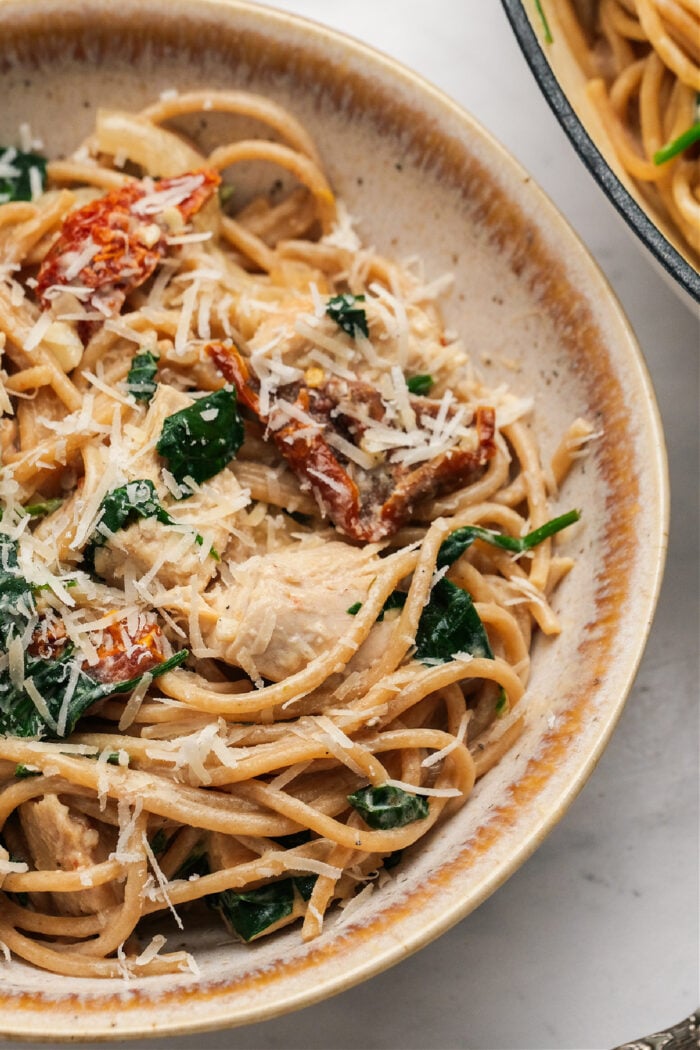 bowl of Marry Me Chicken Pasta with parmesan