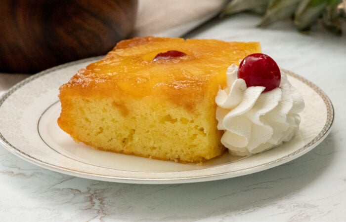Pineapple Upside Down Cake with whipped cream