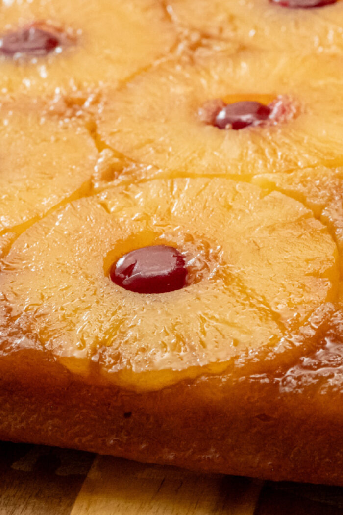 Upside Down Pineapple Cake with cherries