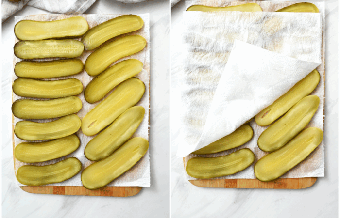 slicing and preparing pickles