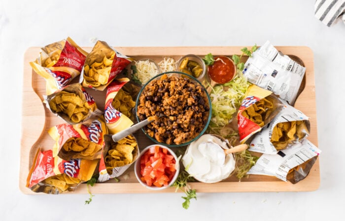 Frito Chips with ingredients to make Walking Taco