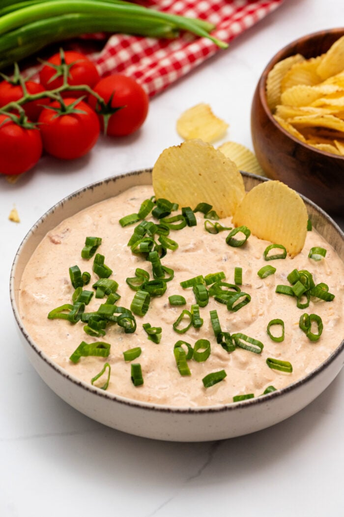 viral boat dip with ruffled potato chips