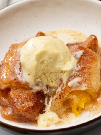 a bite of Peach Dumplings