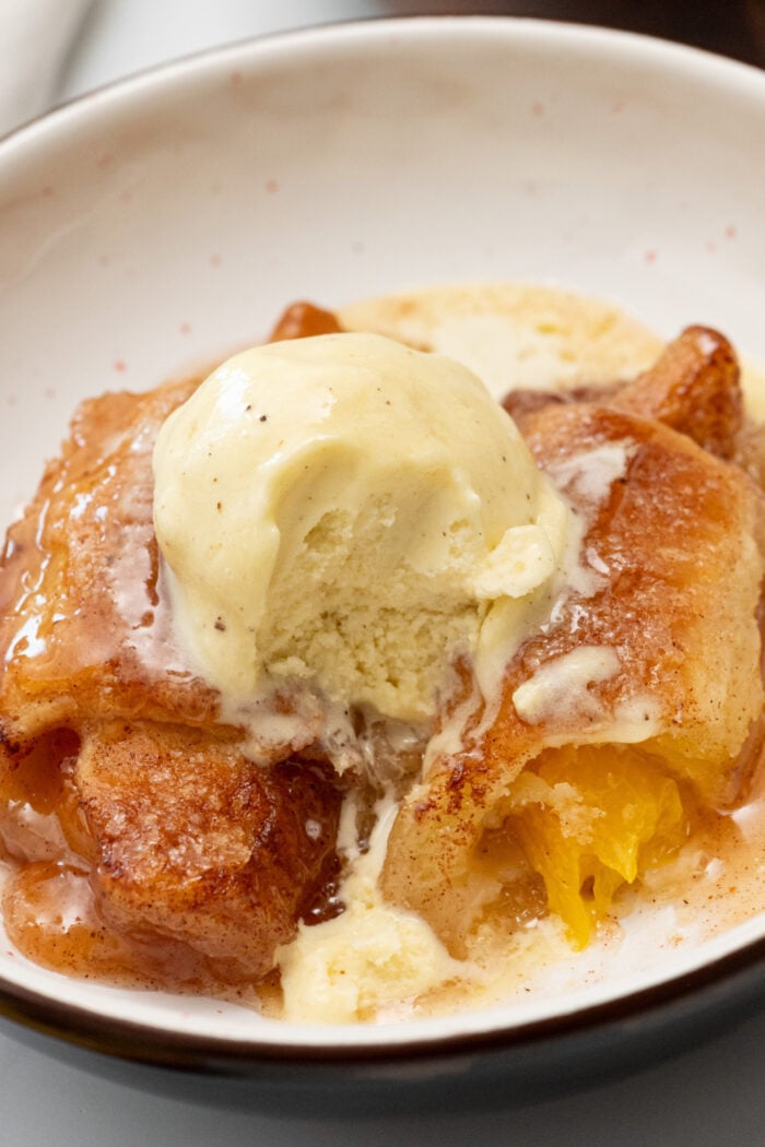 a bite of Peach Dumplings