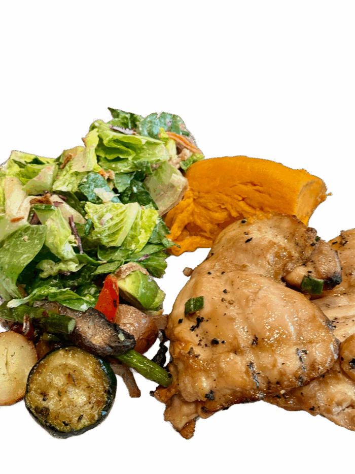 plate of smoked chicken thigh dinner