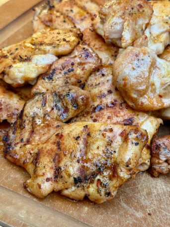 Traeger barbecued smokd chicken thighs