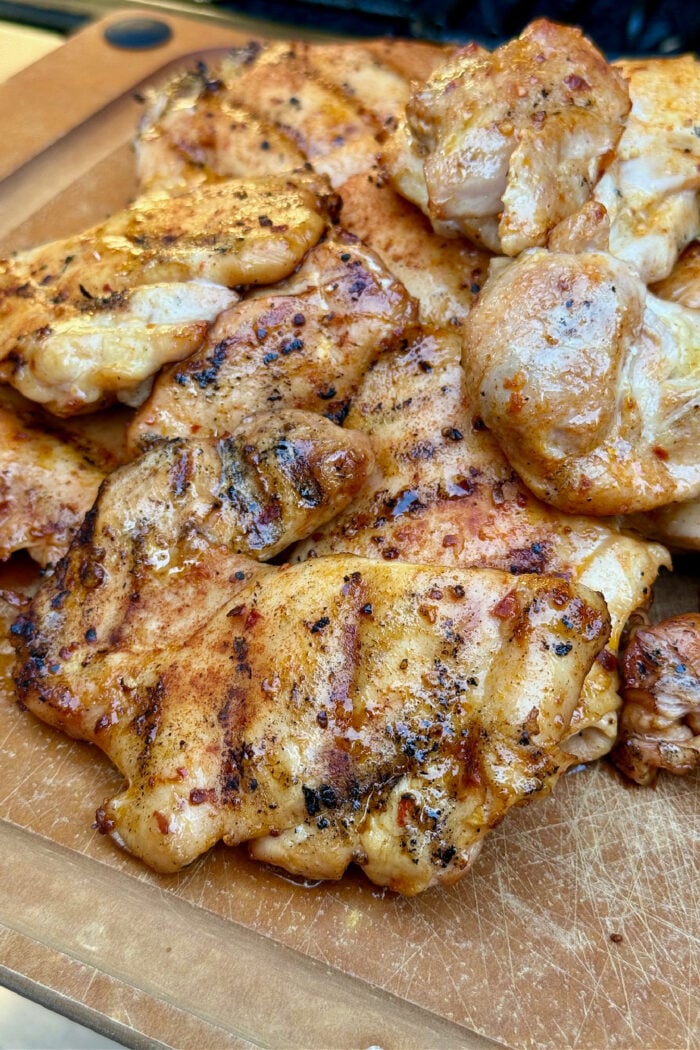 Traeger barbecued smokd chicken thighs
