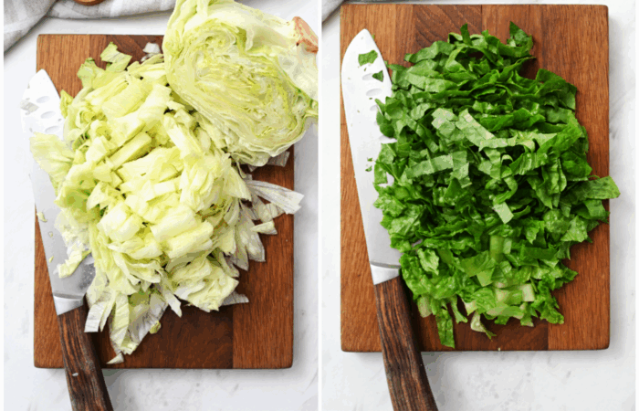 cutting up Romaine and Iceberg lettuce