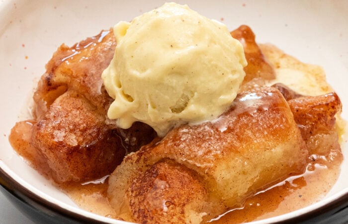 Peach Dumplings with ice cream