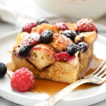 serving of French Toast Bake with Brioche with syrup
