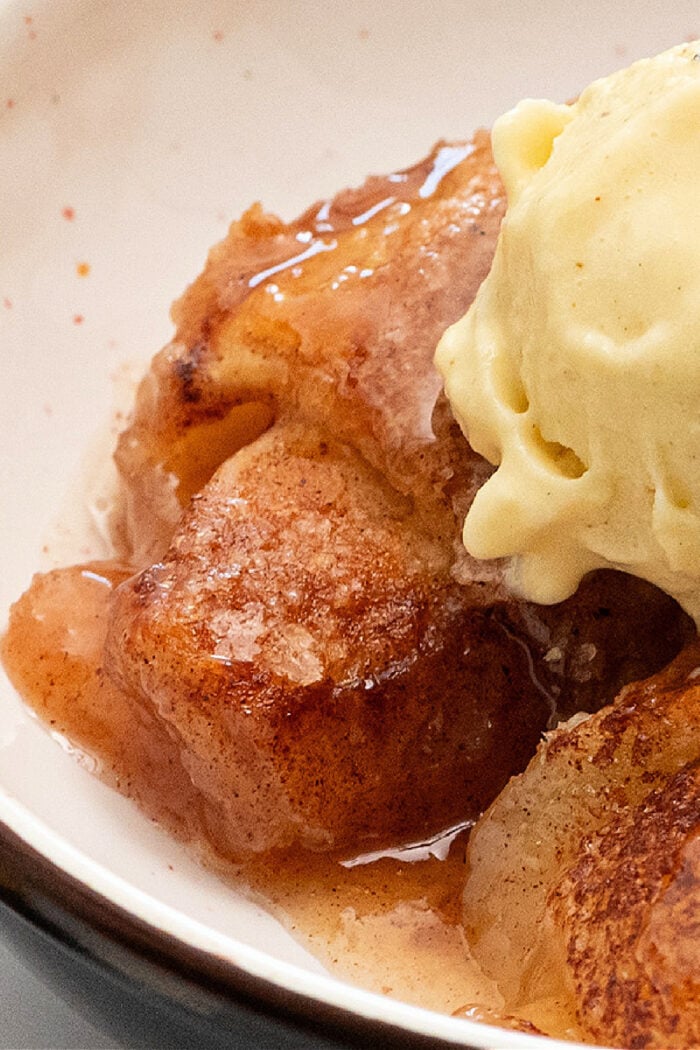 warm Peach Dumplings with vanilla ice cream