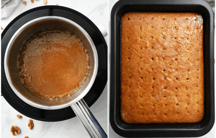 poking holes in a pineapple cake