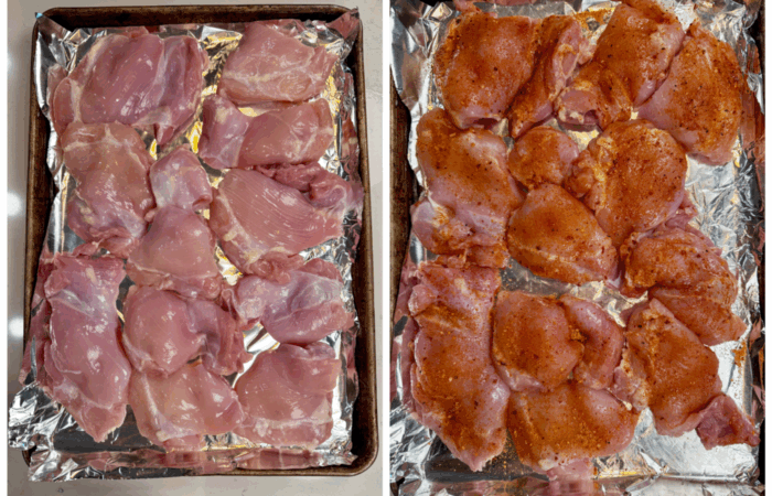 adding seasoning to chicken