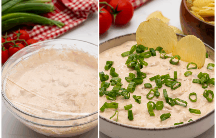 adding scallions to a dip
