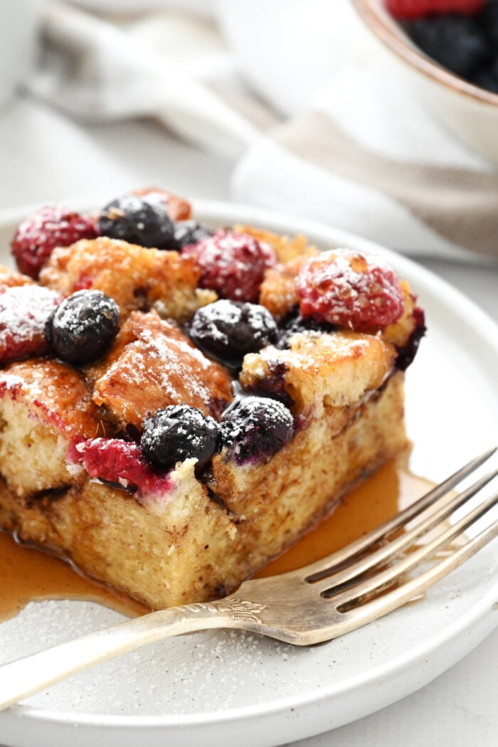 a plate of brioche breakfast casserole