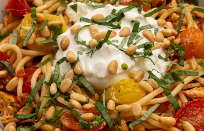 burrata cheese with toasted pine nuts