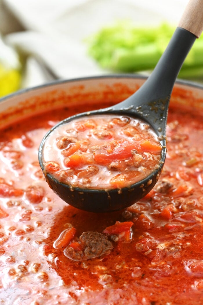 ladel of roasted peppers soup