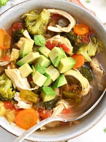 colorful Southwest Chicken Soup with avocado