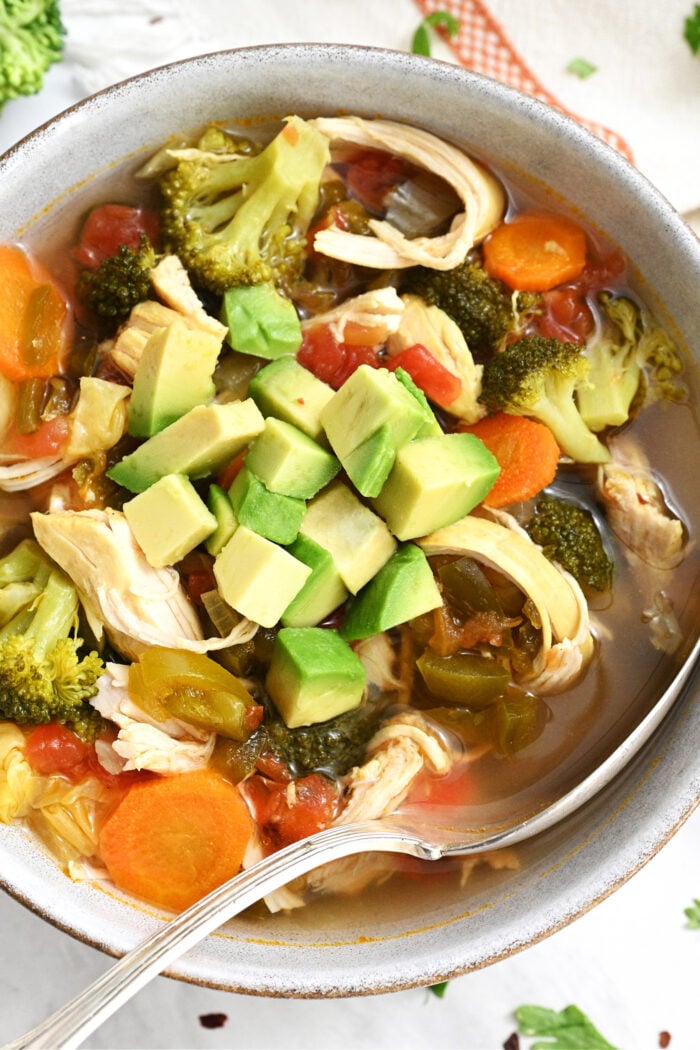 colorful Southwest Chicken Soup with avocado