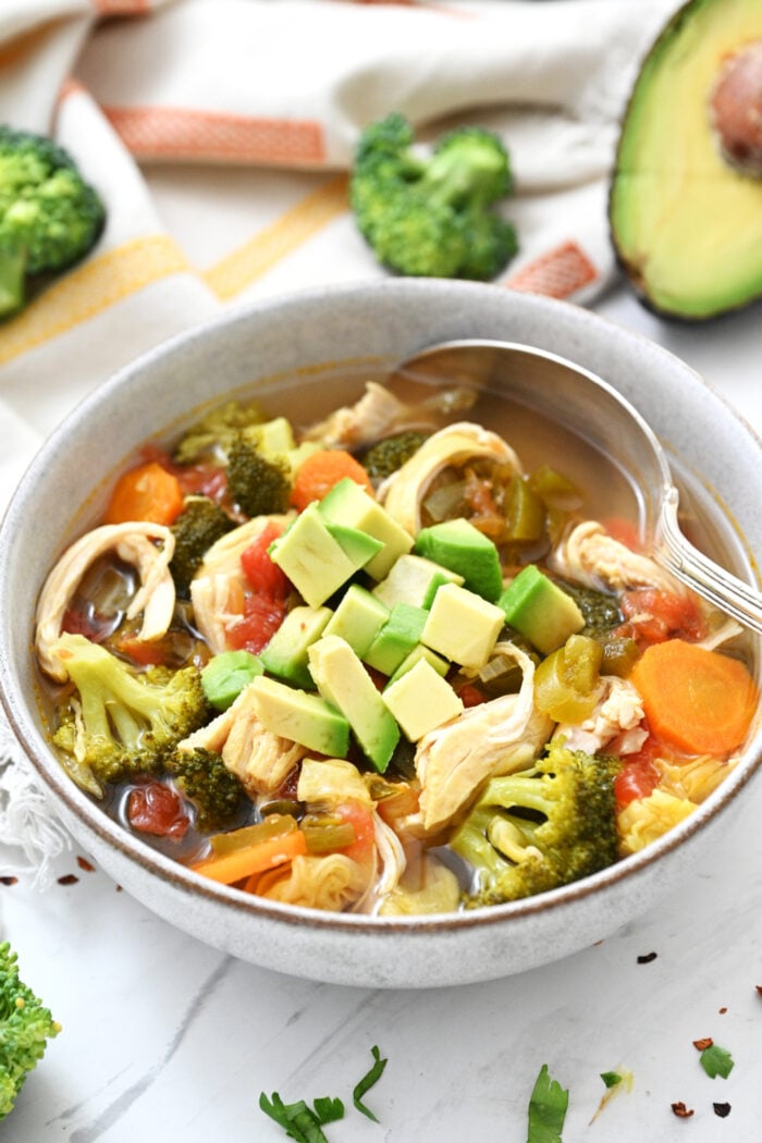 a serving of Southwest Chicken Soup Recipe