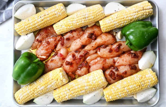 roasting chicken and veggies for tacos