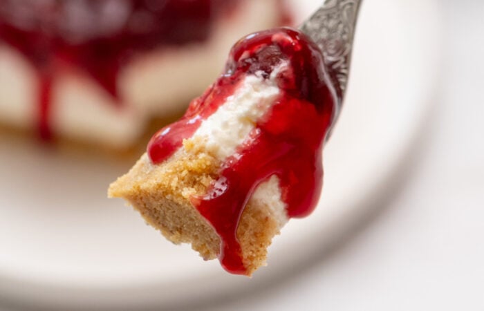 bite of cherry cheesecake