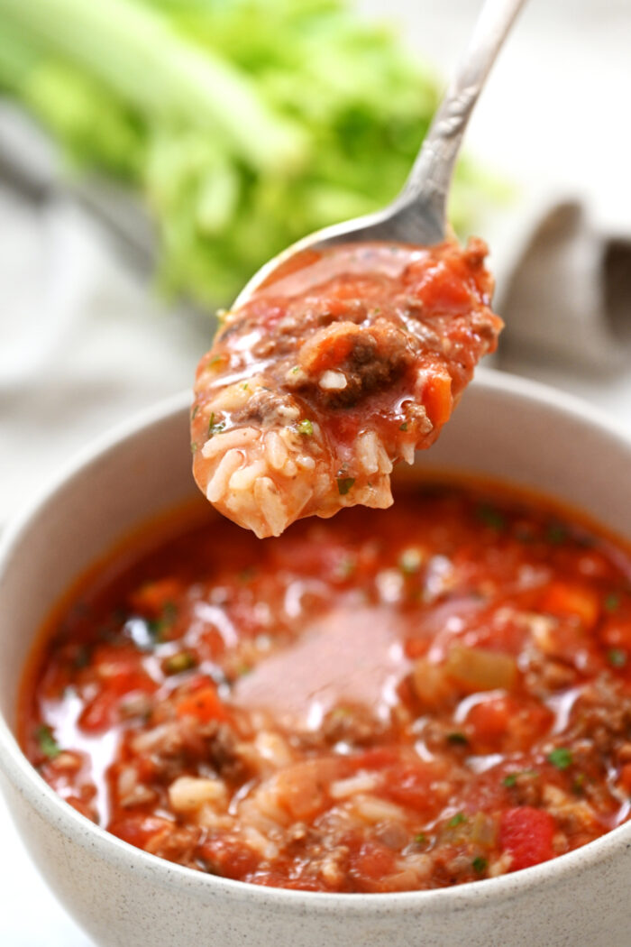 a bite of red pepper soup
