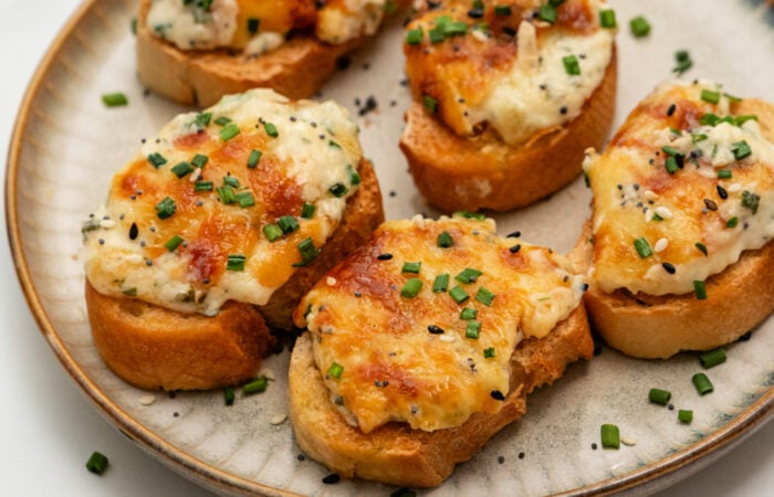 plate of Garlic Bread Dip crostini