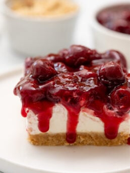 serving of No Bake Cherry Cheesecake
