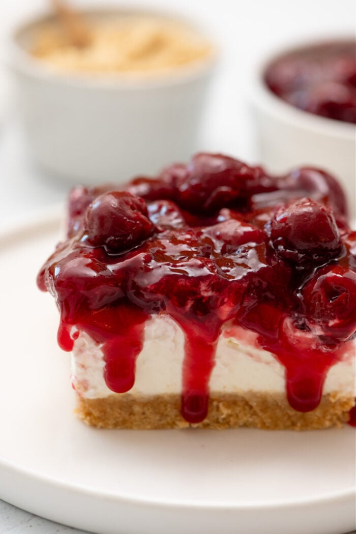 serving of No Bake Cherry Cheesecake