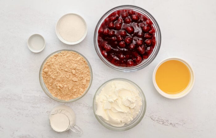 ingredients to make No Bake Cherry Cheesecake