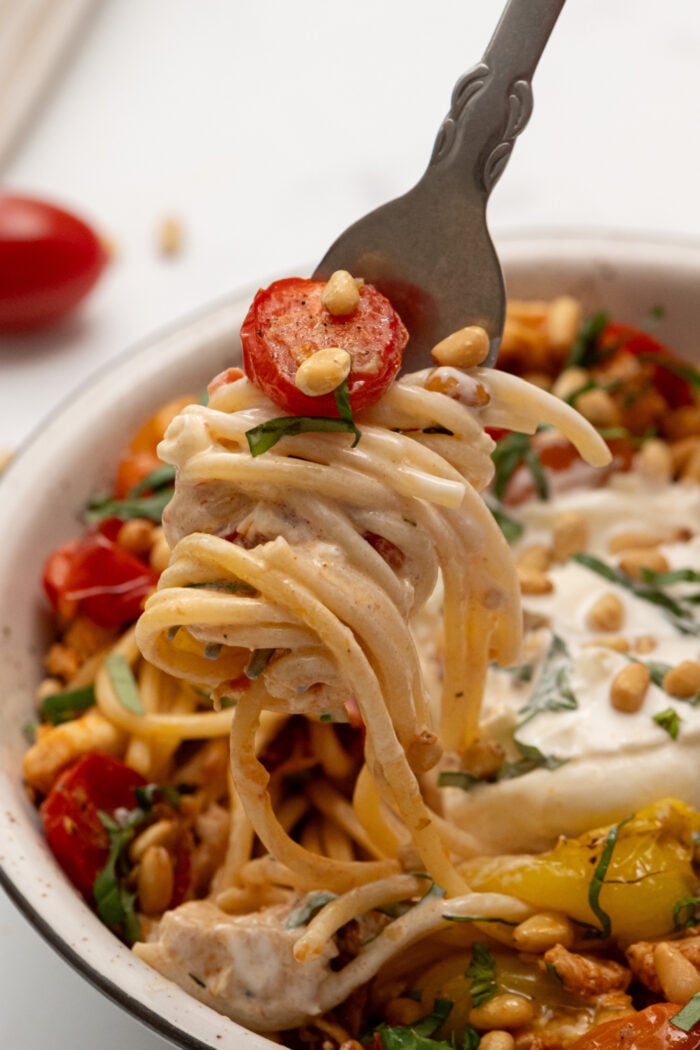 a bite of Chicken Spaghetti with Rotel