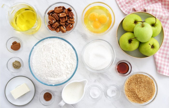 ingredients for Apple Pecan Cake with Caramel Glaze