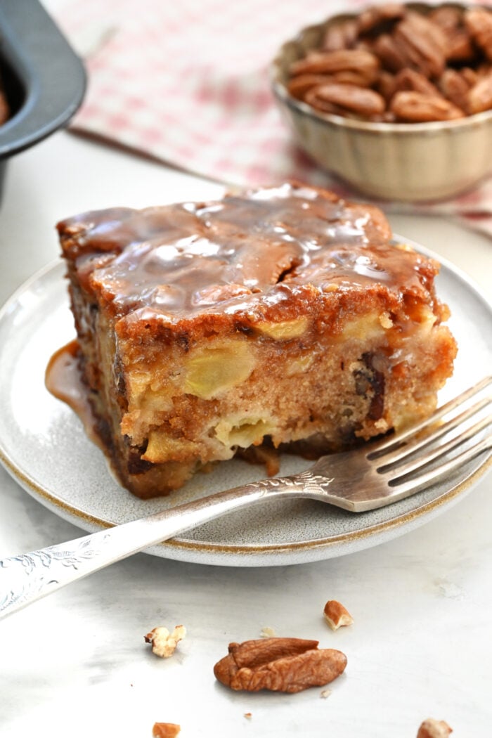 Apple Pecan Cake with Caramel Glaze