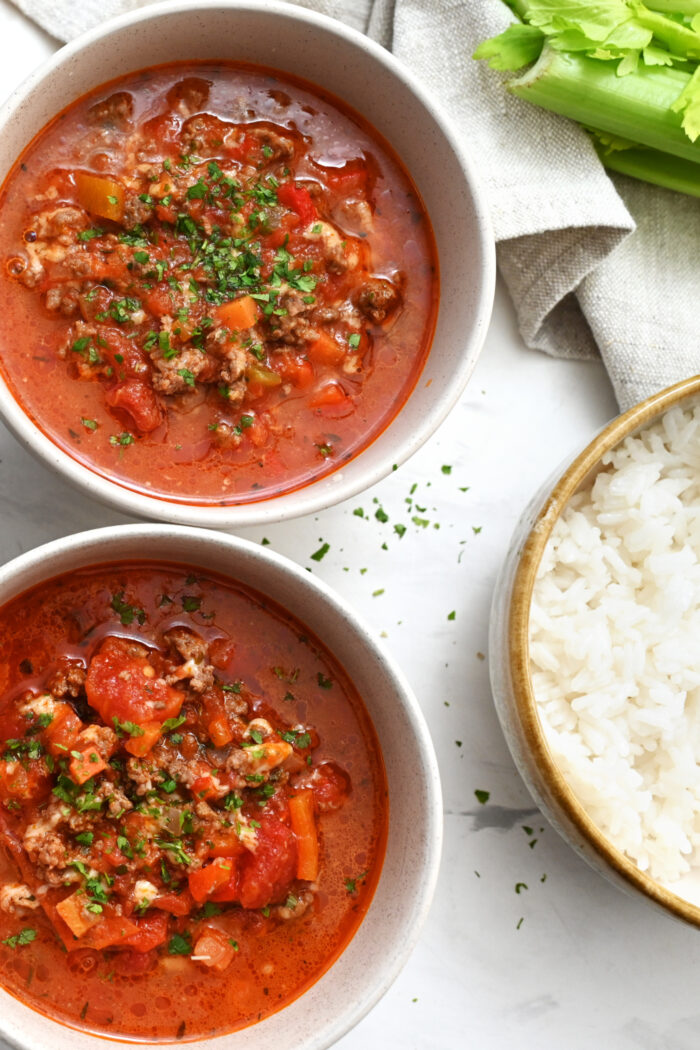 Roasted Red Pepper and Gouda Cheese Soups with rice
