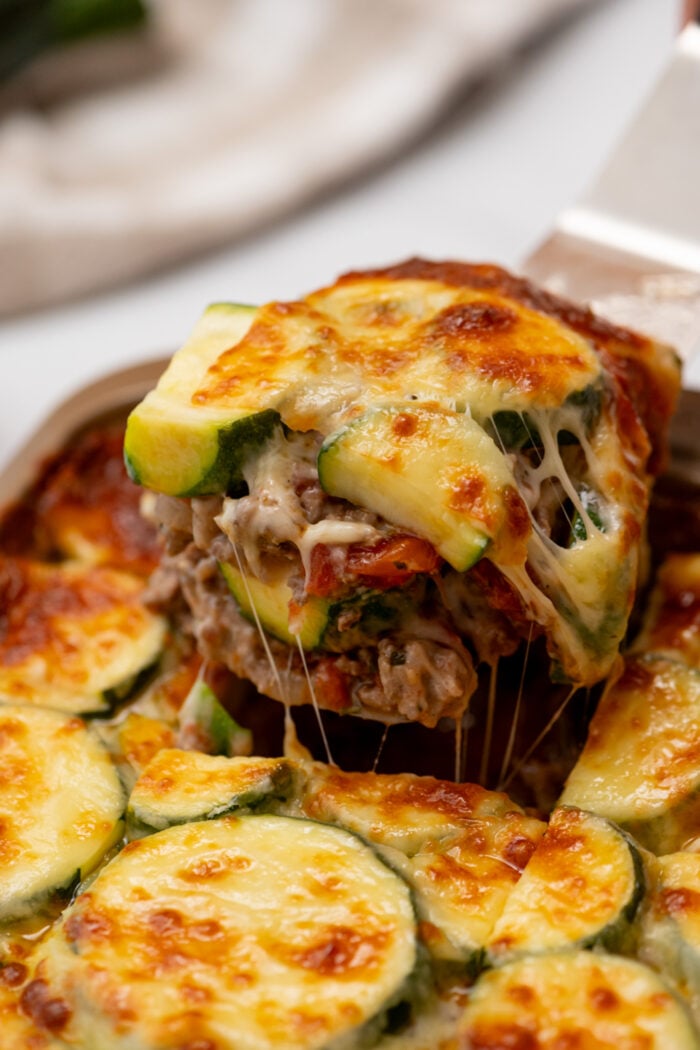 serving Ground Beef and Zucchini Casserole