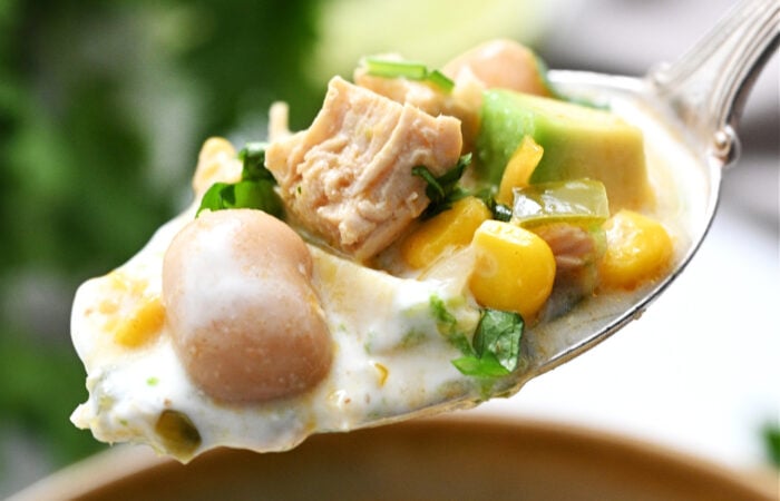 bite of Creamy White Chicken Chili recipe