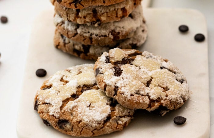 Chocolate Chip Crinkle Cookies with powdered sugar