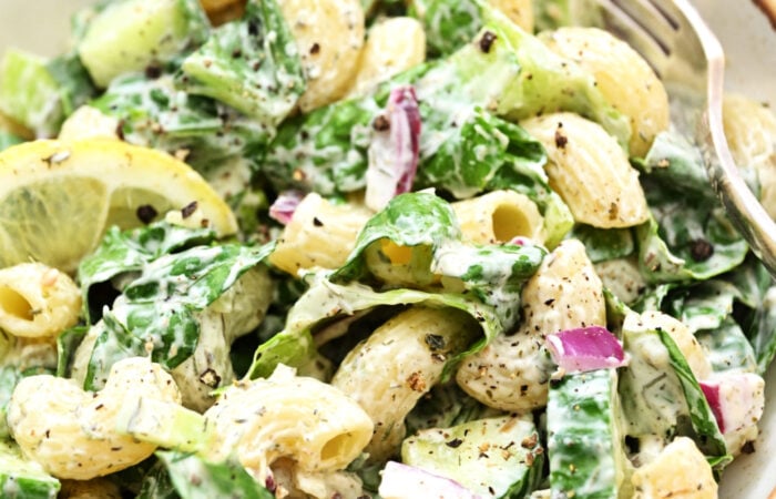 pasta with Romaine lettuce
