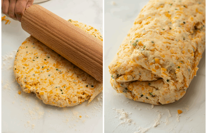 rolling the dough to make scone recipe